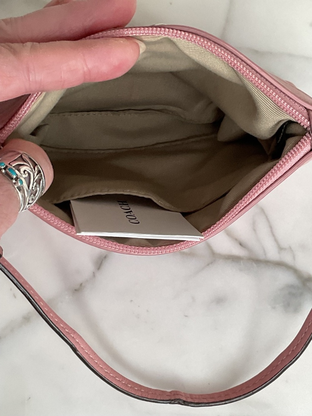 Coach Pink soft Leather Wristlet with metallic silver spell out charm,EUC - Picture 8 of 11